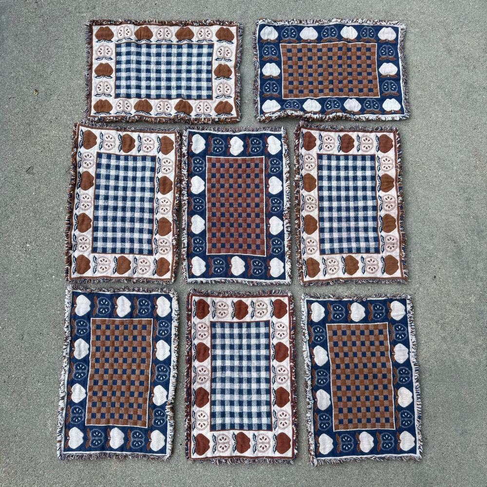 VTG 90s Country Kitchen Apples Hearts Tapestry Checkerboard Tablecloths Set of 8